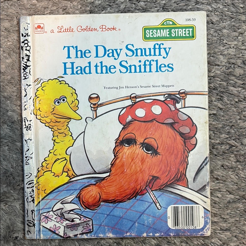 Vintage 1988 Sesame Street Little Golden Book - The Day Snuffy Had the Sniffles